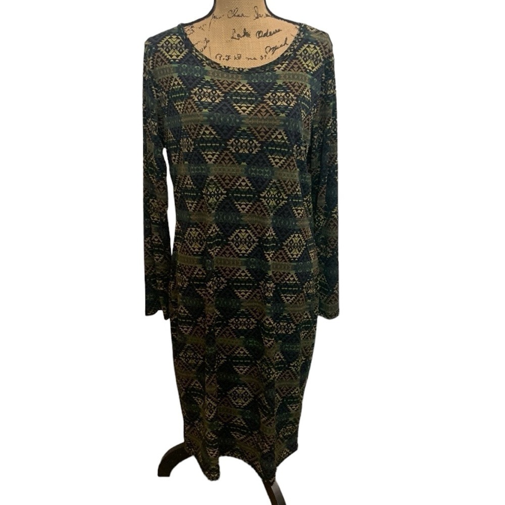 LulaRoe Debbie Green Black Geometric Sheath Dress - 2XL‎